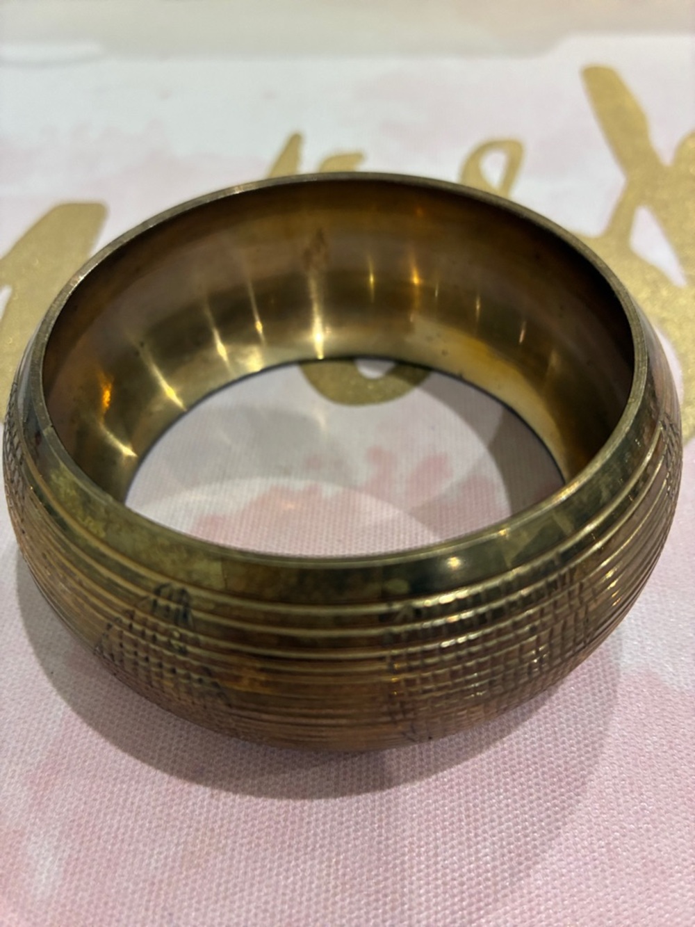 Textured Brass Bangle Bracelet - Gold Tone